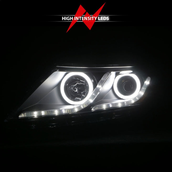 ANZO 2011-2013 Kia Optima Projector Headlights w/ Halo Black (CCFL) - Bull Strap