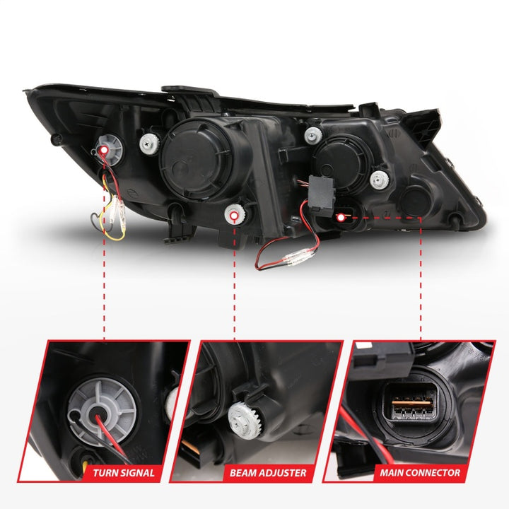 ANZO 2011-2013 Kia Optima Projector Headlights w/ Halo Black (CCFL) - Bull Strap