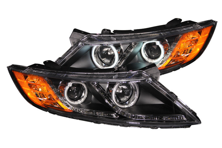 ANZO 2011-2013 Kia Optima Projector Headlights w/ Halo Black (CCFL) - Bull Strap