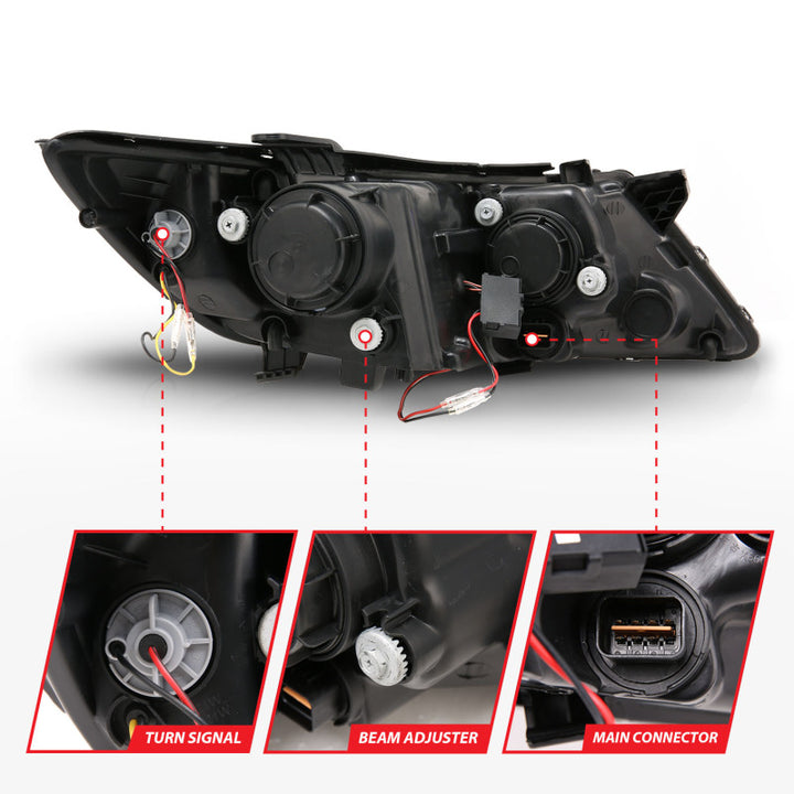 ANZO 2011-2013 Kia Optima Projector Headlights w/ Halo Black (CCFL) - Bull Strap