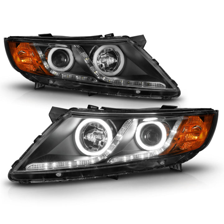 ANZO 2011-2013 Kia Optima Projector Headlights w/ Halo Black (CCFL) - Bull Strap