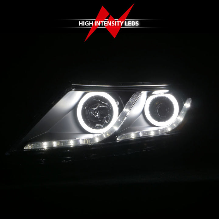 ANZO 2011-2013 Kia Optima Projector Headlights w/ Halo Black (CCFL) - Bull Strap