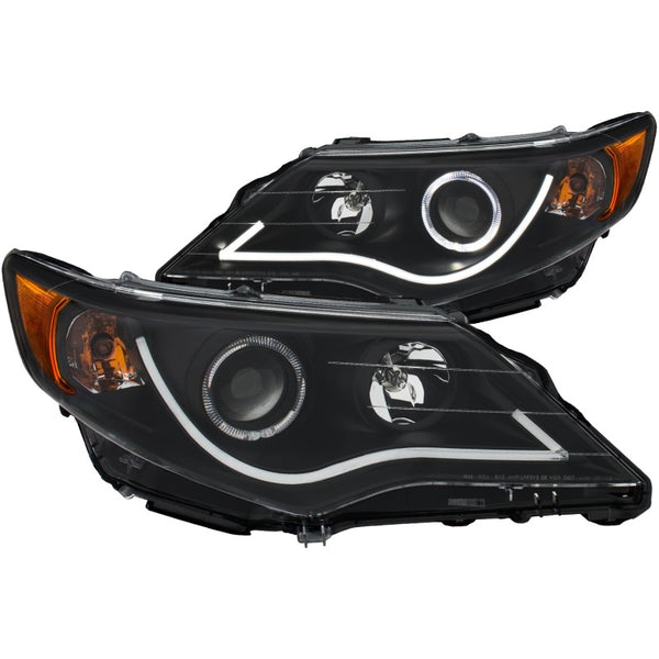 ANZO 2012-2013 Toyota Camry Projector Headlights w/ Halo Black - Bull Strap