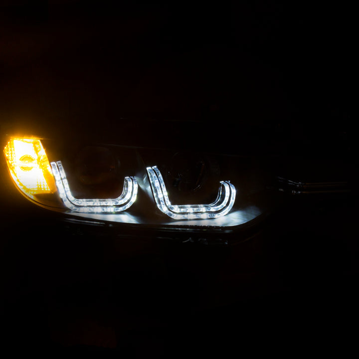 ANZO 2012-2015 BMW 3 Series Projector Headlights w/ U-Bar Black - Bull Strap