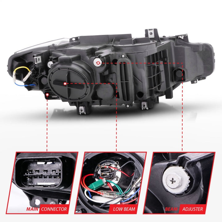 ANZO 2012-2015 BMW 3 Series Projector Headlights w/ U-Bar Black - Bull Strap
