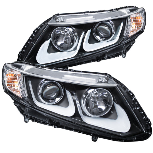 ANZO 2012-2015 Honda Civic Projector Headlights w/ U-Bar Black - Bull Strap