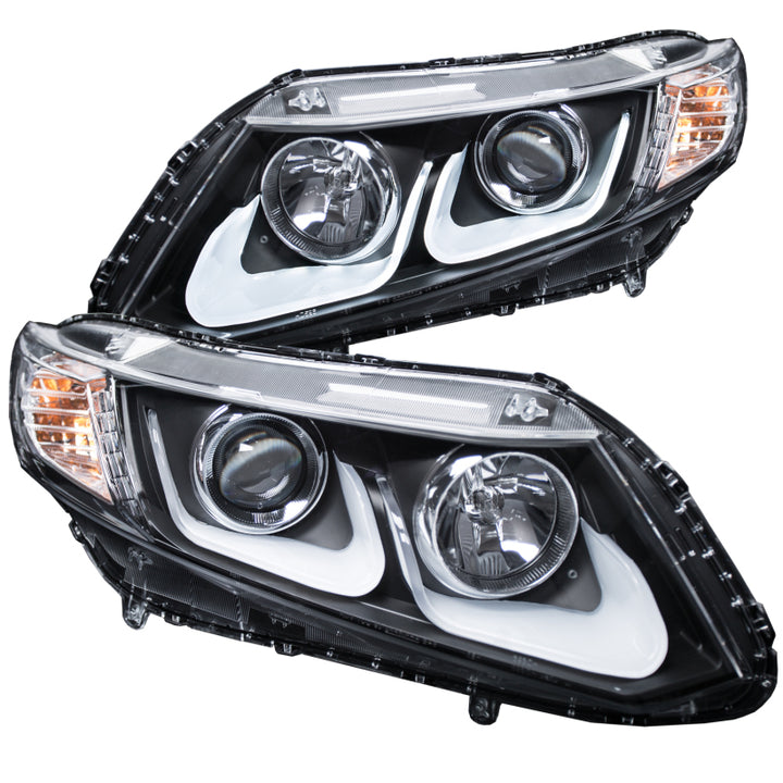 ANZO 2012-2015 Honda Civic Projector Headlights w/ U-Bar Black - Bull Strap