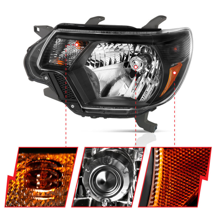 ANZO 2012-2015 Toyota Tacoma Crystal Headlights Black - Bull Strap