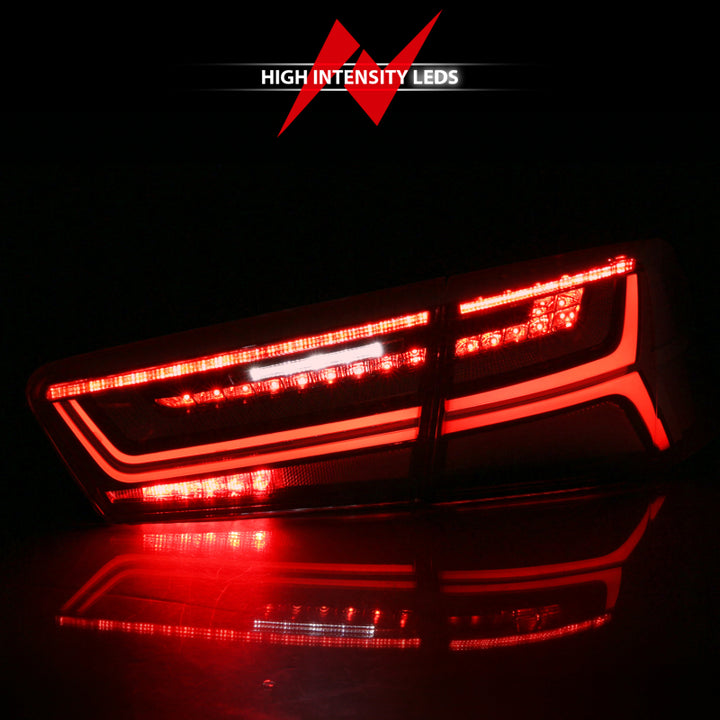 ANZO 2012-2018 Audi A6 LED Taillight Black Housing Red/Clear Lens 4 pcs (Sequential Signal) - Bull Strap