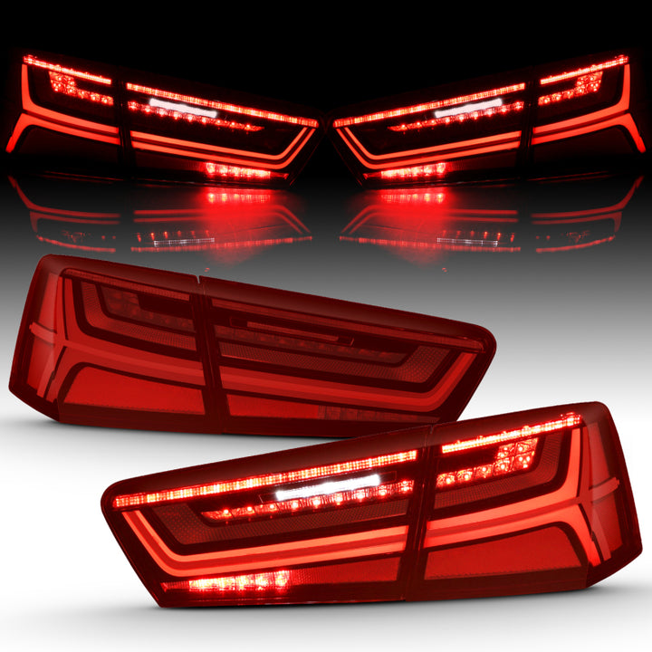 ANZO 2012-2018 Audi A6 LED Taillight Black Housing Red/Clear Lens 4 pcs (Sequential Signal) - Bull Strap