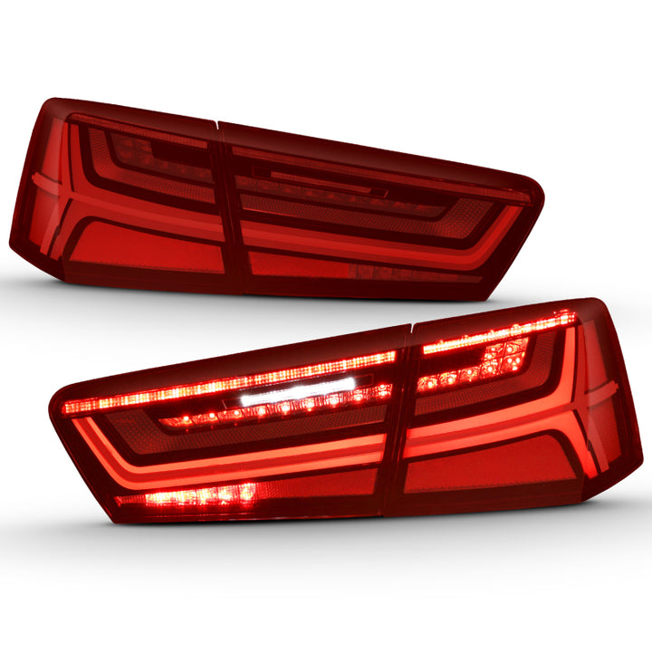 ANZO 2012-2018 Audi A6 LED Taillight Black Housing Red/Clear Lens 4 pcs (Sequential Signal) - Bull Strap