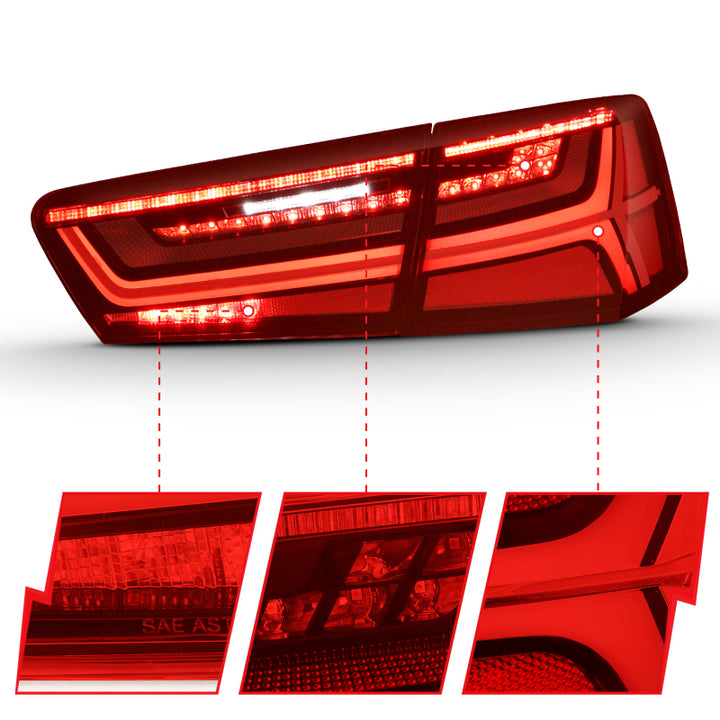 ANZO 2012-2018 Audi A6 LED Taillight Black Housing Red/Clear Lens 4 pcs (Sequential Signal) - Bull Strap