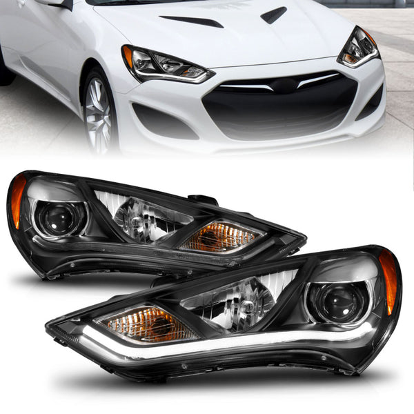 ANZO 2013-2015 Hyundai Genesis Projector Headlights w/ Plank Style Design Black (HID Compatible) - Bull Strap