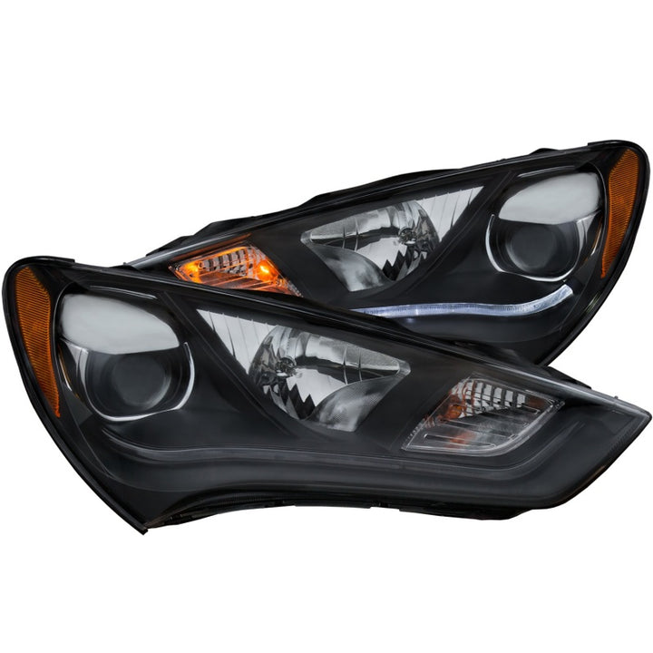 ANZO 2013-2015 Hyundai Genesis Projector Headlights w/ Plank Style Design Black (HID Compatible) - Bull Strap