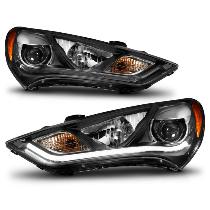 ANZO 2013-2015 Hyundai Genesis Projector Headlights w/ Plank Style Design Black (HID Compatible) - Bull Strap