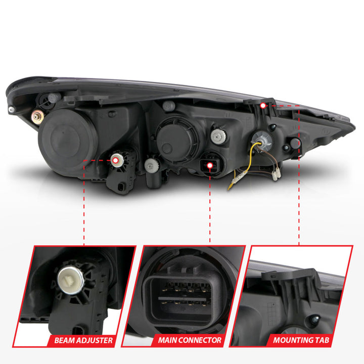 ANZO 2013-2015 Hyundai Genesis Projector Headlights w/ Plank Style Design Black (HID Compatible) - Bull Strap