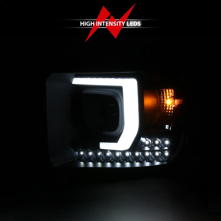 ANZO 2014-2015 GMC Sierra 1500HD Projector Plank Style Headlight Black W/ DRL - Bull Strap