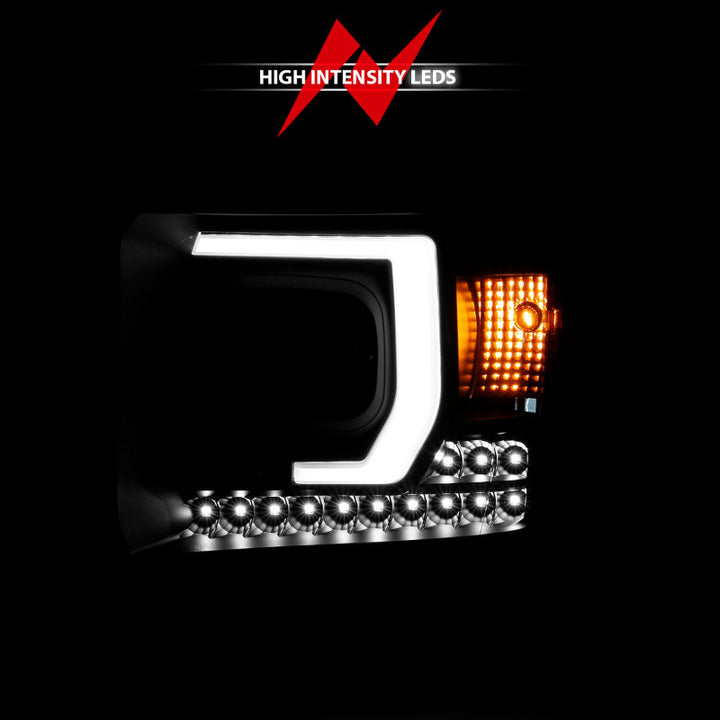 ANZO 2014-2015 GMC Sierra 1500HD Projector Plank Style Headlight Black W/ DRL - Bull Strap