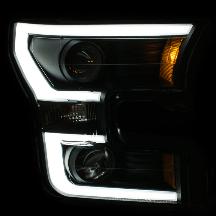 ANZO 2015-2016 Ford F-150 Projector Headlights w/ Plank Style Design Black w/ Amber - Bull Strap