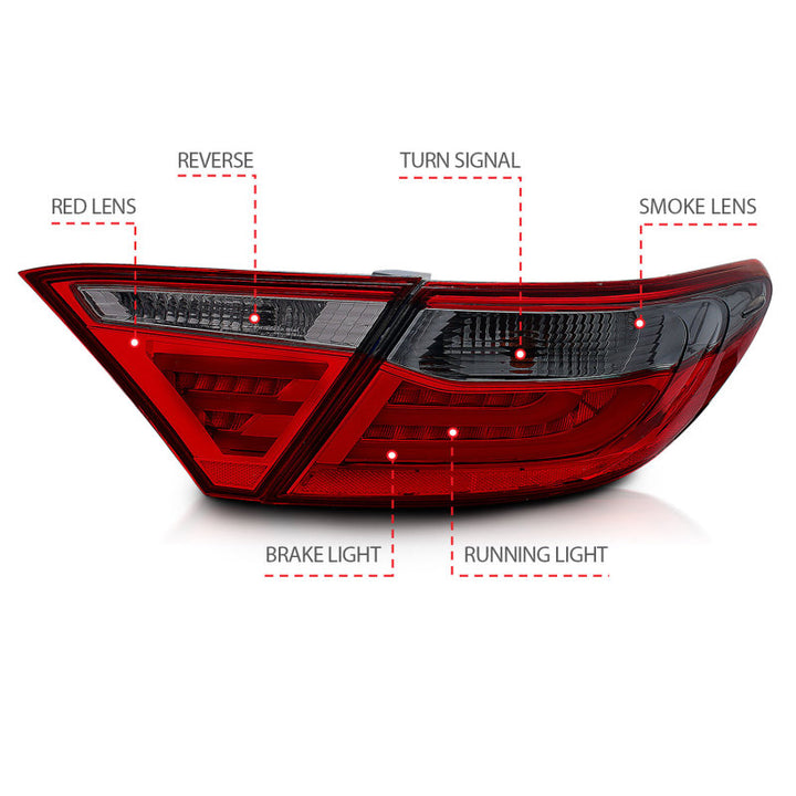 ANZO 2015-2016 Toyota Camry LED Taillights Smoke - Bull Strap