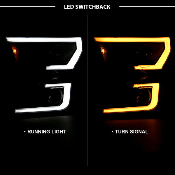ANZO 2015-2017 Ford F-150 Projector Headlights w/ Plank Style Switchback Black w/ Amber - Bull Strap