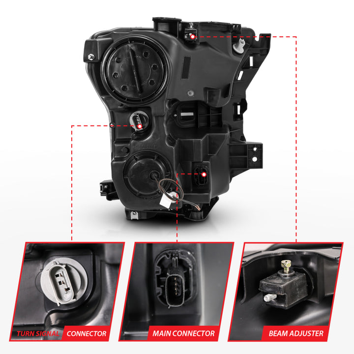 ANZO 2015-2017 Ford F-150 Projector Headlights w/ Plank Style Switchback Black w/ Amber - Bull Strap