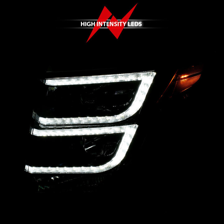 ANZO 2015-2020 Chevy Tahoe Projector Headlights Plank Style Black w/DRL - Bull Strap