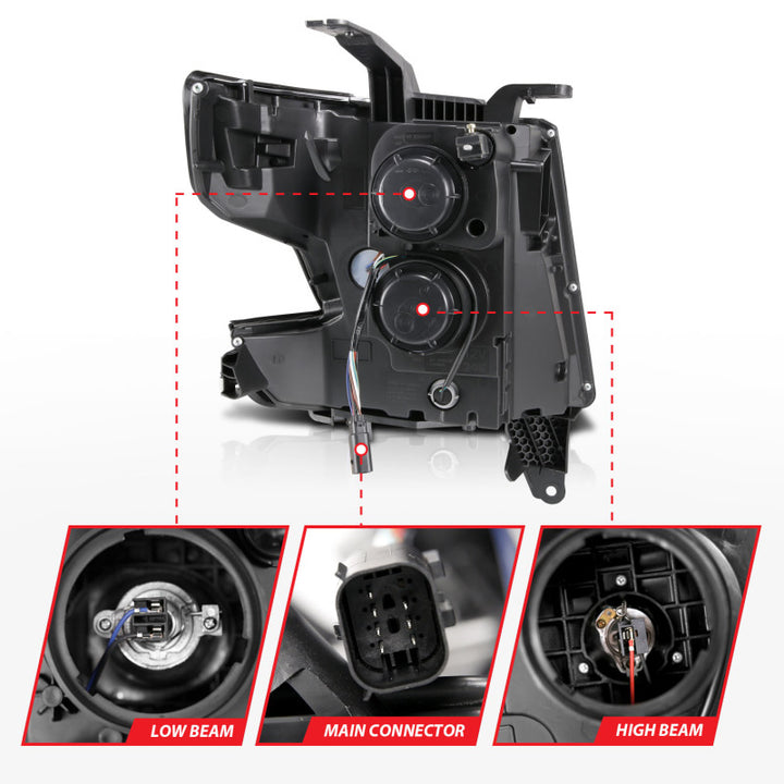 ANZO 2015-2020 Chevy Tahoe Projector Headlights Plank Style Black w/DRL - Bull Strap