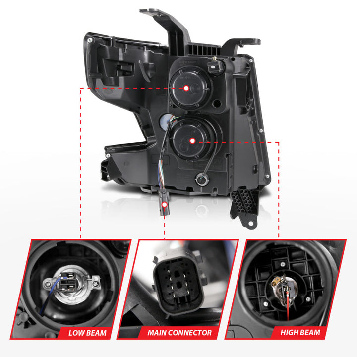 ANZO 2015-2020 Chevy Tahoe Projector Headlights Plank Style Black w/DRL - Bull Strap