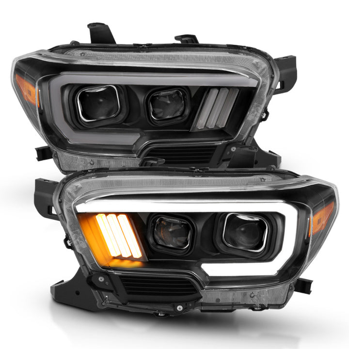ANZO 2016-2017 Toyota Tacoma Projector Headlights w/ Plank Style Design Black/Amber w/ DRL - Bull Strap
