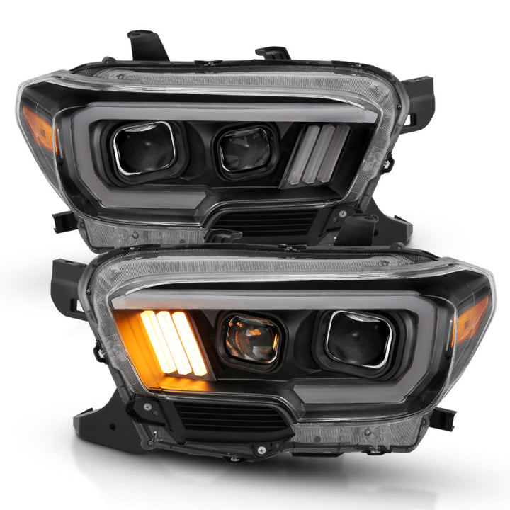 ANZO 2016-2017 Toyota Tacoma Projector Headlights w/ Plank Style Design Black/Amber w/ DRL - Bull Strap