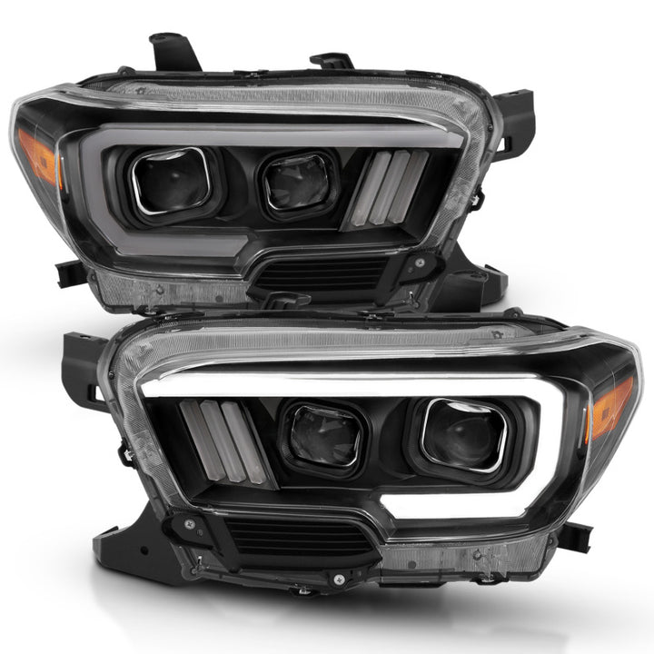ANZO 2016-2017 Toyota Tacoma Projector Headlights w/ Plank Style Design Black/Amber w/ DRL - Bull Strap