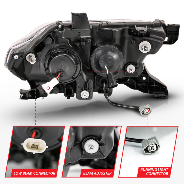 ANZO 2016-2017 Toyota Tacoma Projector Headlights w/ Plank Style Design Black/Amber w/ DRL - Bull Strap