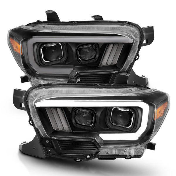 ANZO 2016-2017 Toyota Tacoma Projector Headlights w/ Plank Style Switchback Black w/ Amber - Bull Strap