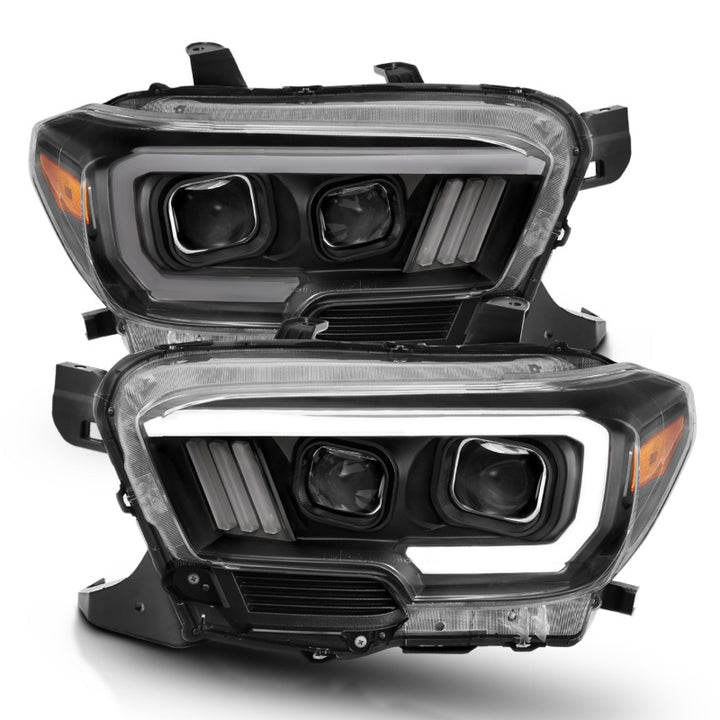 ANZO 2016-2017 Toyota Tacoma Projector Headlights w/ Plank Style Switchback Black w/ Amber - Bull Strap