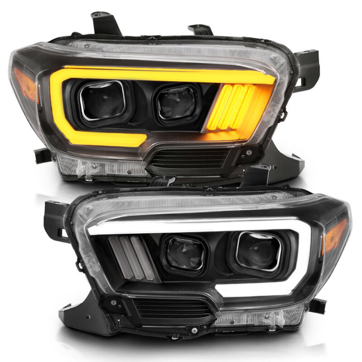 ANZO 2016-2017 Toyota Tacoma Projector Headlights w/ Plank Style Switchback Black w/ Amber - Bull Strap