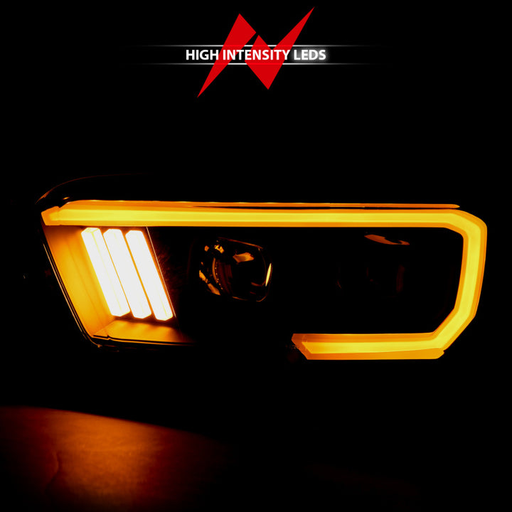 ANZO 2016-2017 Toyota Tacoma Projector Headlights w/ Plank Style Switchback Black w/ Amber - Bull Strap