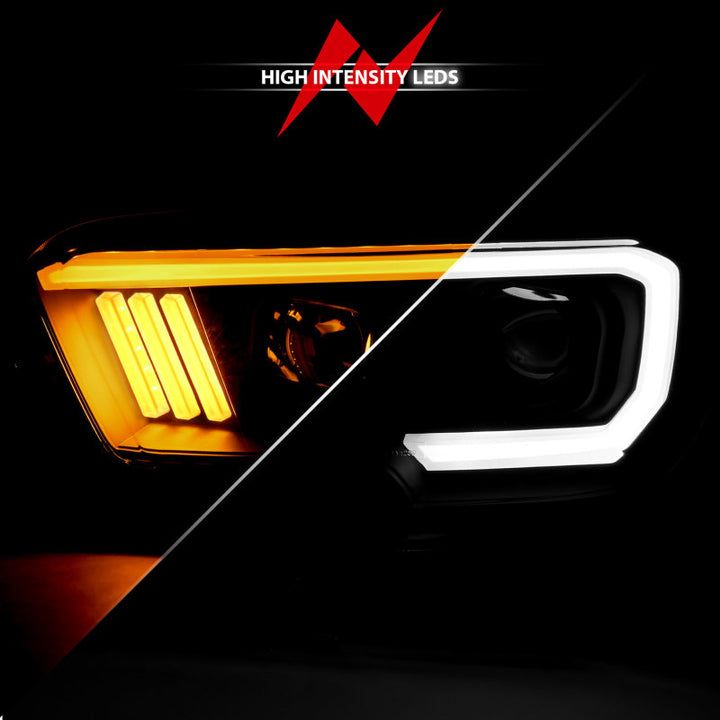 ANZO 2016-2017 Toyota Tacoma Projector Headlights w/ Plank Style Switchback Black w/ Amber - Bull Strap