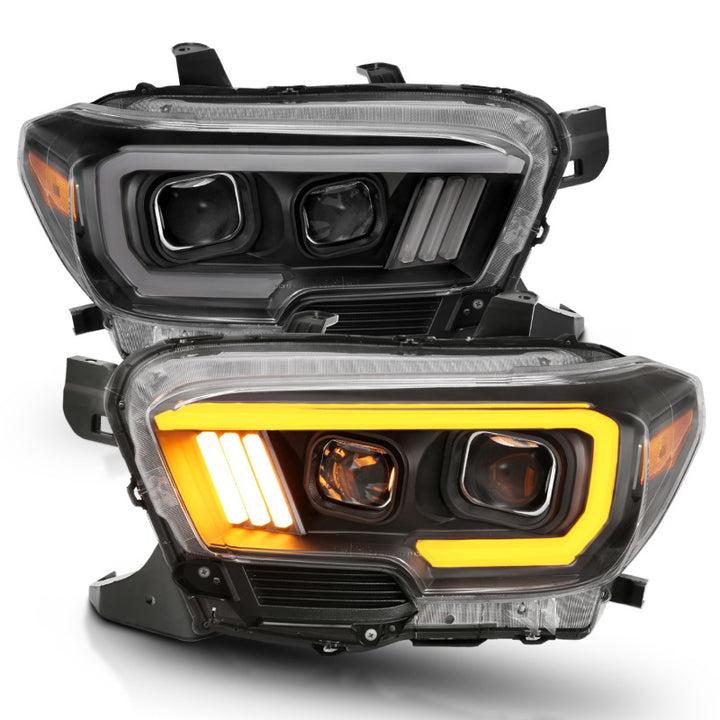 ANZO 2016-2017 Toyota Tacoma Projector Headlights w/ Plank Style Switchback Black w/ Amber - Bull Strap