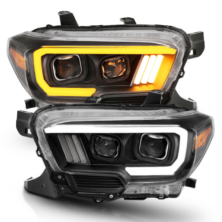 ANZO 2016-2017 Toyota Tacoma Projector Headlights w/ Plank Style Switchback Black w/ Amber - Bull Strap