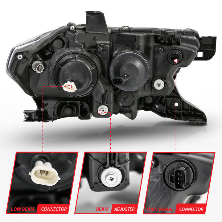 ANZO 2016-2017 Toyota Tacoma Projector Headlights w/ Plank Style Switchback Black w/ Amber - Bull Strap