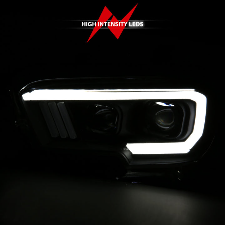 ANZO 2016-2017 Toyota Tacoma Projector Headlights w/ Plank Style Switchback Black w/ Amber - Bull Strap