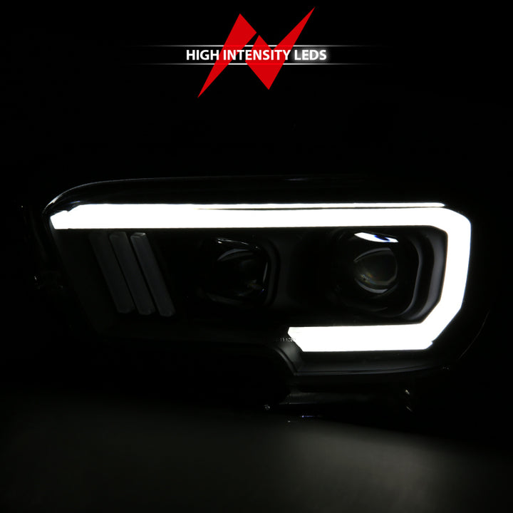 ANZO 2016-2017 Toyota Tacoma Projector Headlights w/ Plank Style Switchback Black w/ Amber - Bull Strap