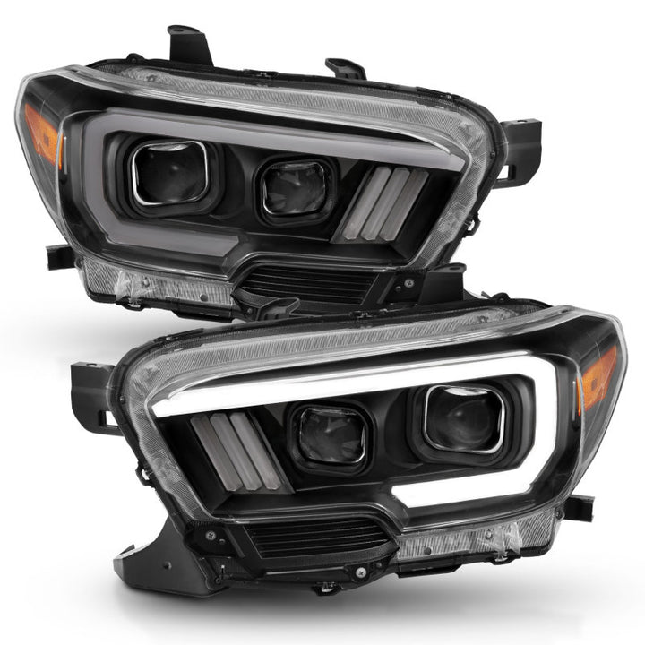 ANZO 2016-2017 Toyota Tacoma Projector Headlights w/ Plank Style Switchback Black w/ Amber w/ DRL - Bull Strap