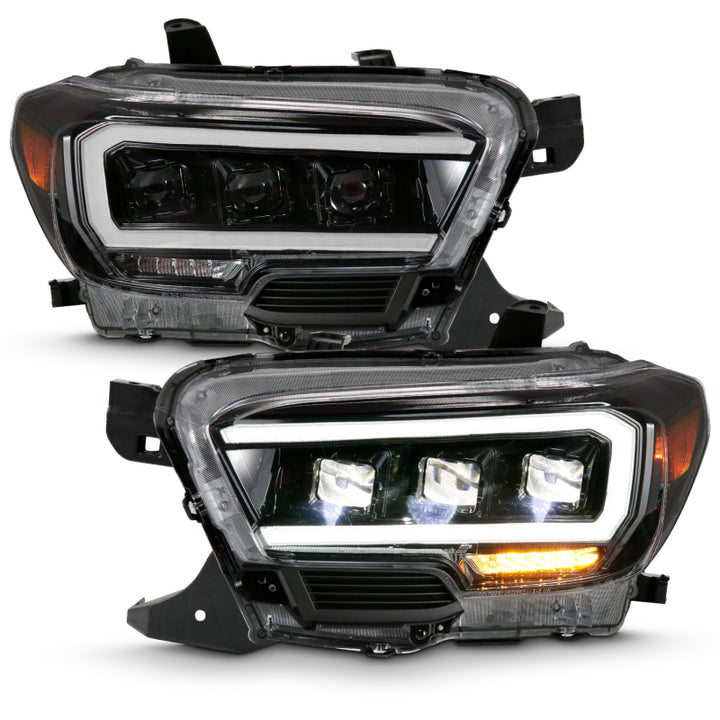 ANZO 2016-2018 Toyota Tacoma LED Projector Headlights Plank Style Black w/ Amber - Bull Strap