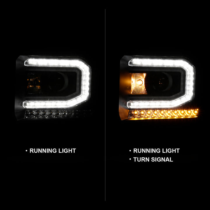 ANZO 2016-2019 GMC Sierra 1500 Projector Headlight Plank Style Black w/ Sequential Amber Signal - Bull Strap