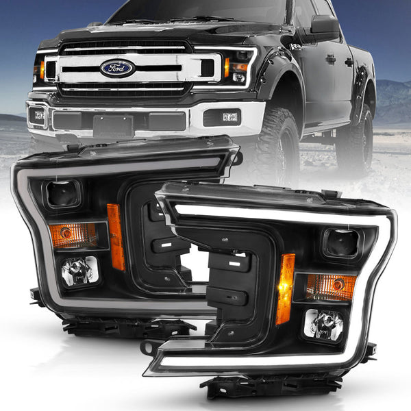 ANZO 2018-2019 Ford F-150 Projector Plank Style H.L. Black Amber (Without Switchback) - Bull Strap