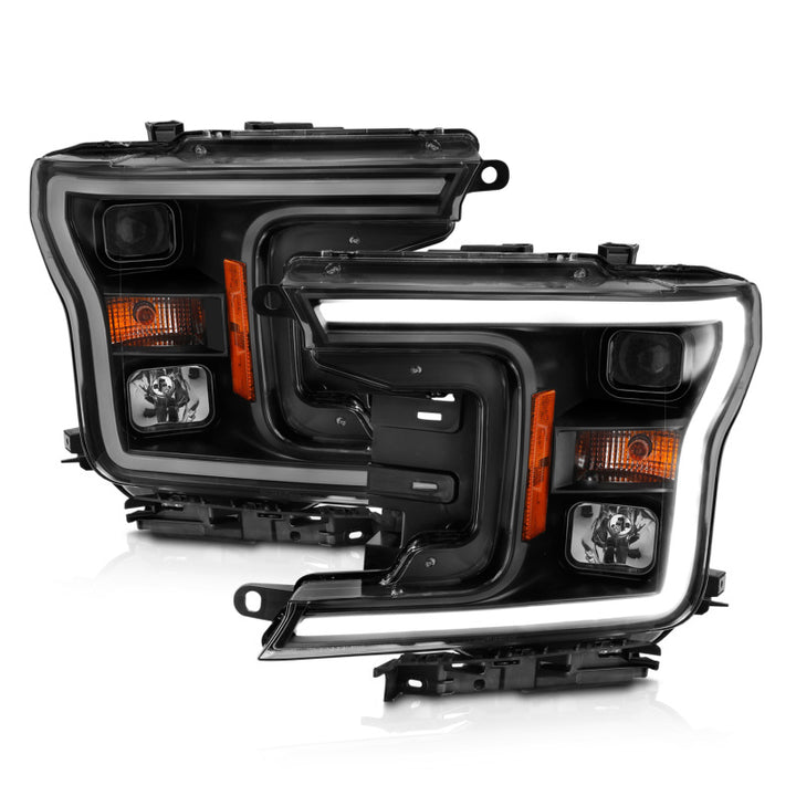 ANZO 2018-2019 Ford F-150 Projector Plank Style H.L. Black Amber (Without Switchback) - Bull Strap