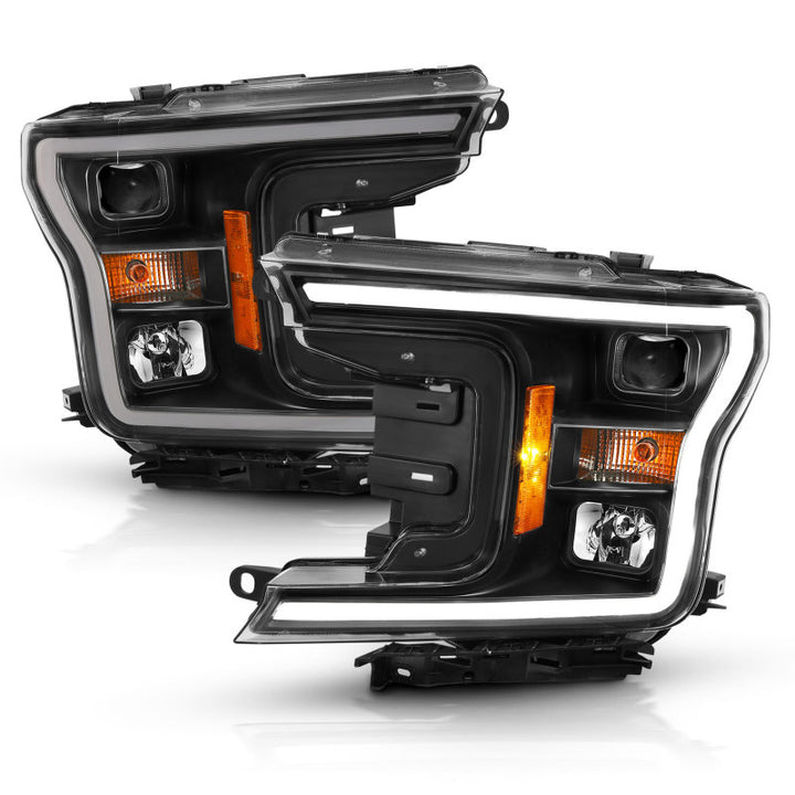 ANZO 2018-2019 Ford F-150 Projector Plank Style H.L. Black Amber (Without Switchback) - Bull Strap