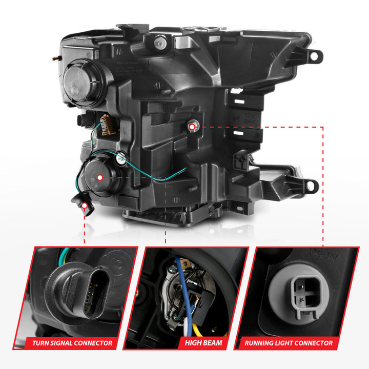 ANZO 2018-2019 Ford F-150 Projector Plank Style H.L. Black Amber (Without Switchback) - Bull Strap